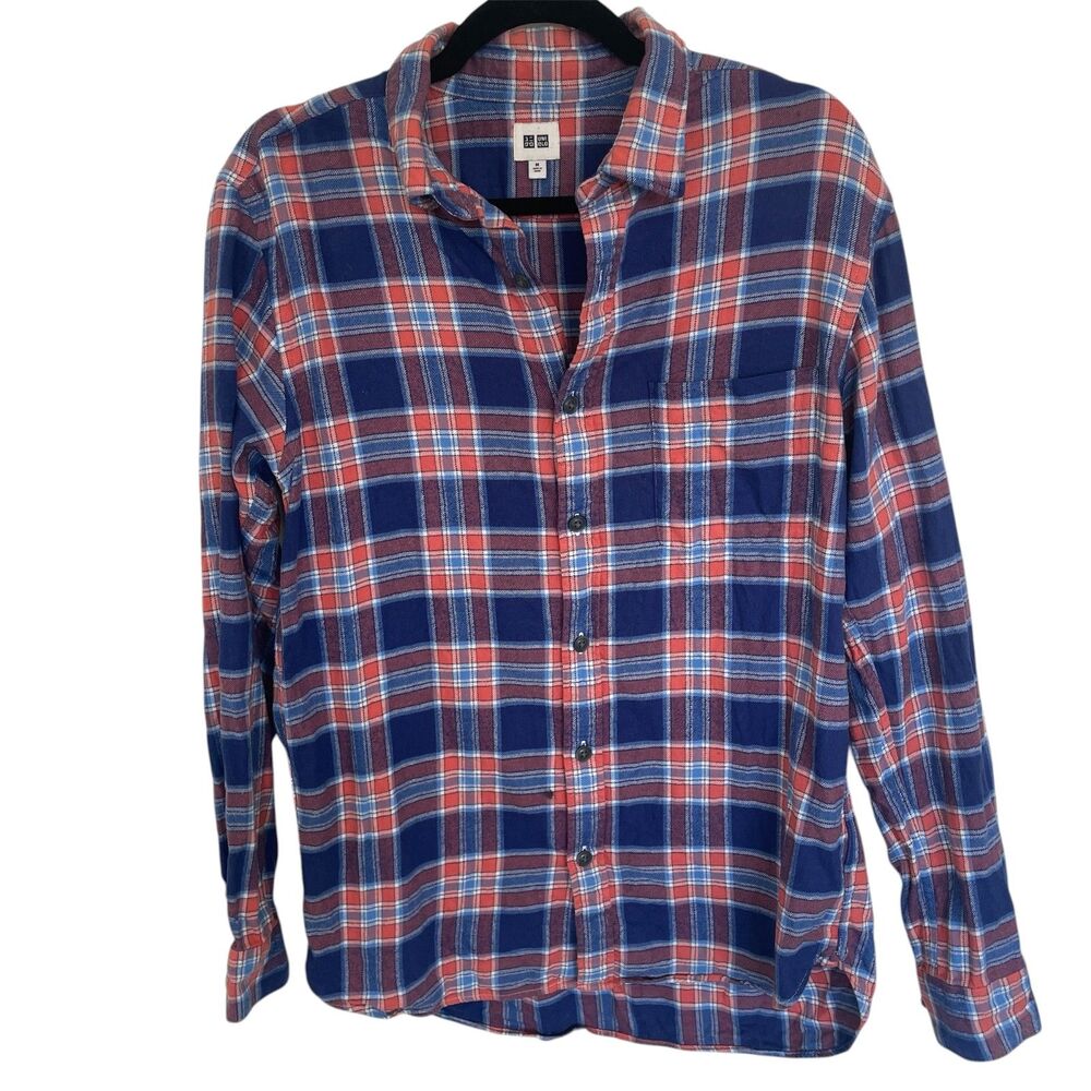 Uniqlo Mens Plaid Button Down Flannel Sz Medium Outdoors Casual Hiking Gorpcore
